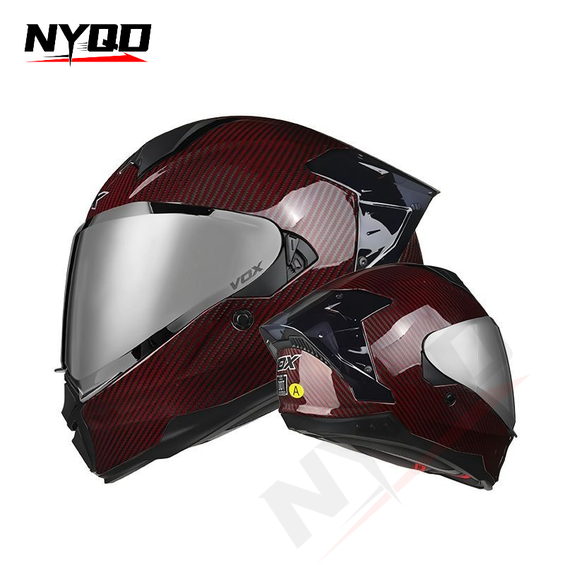 Koolstofvezel motorhelm met vo - Dual Visor Motorcycle Racing Helmet recensie en prijs