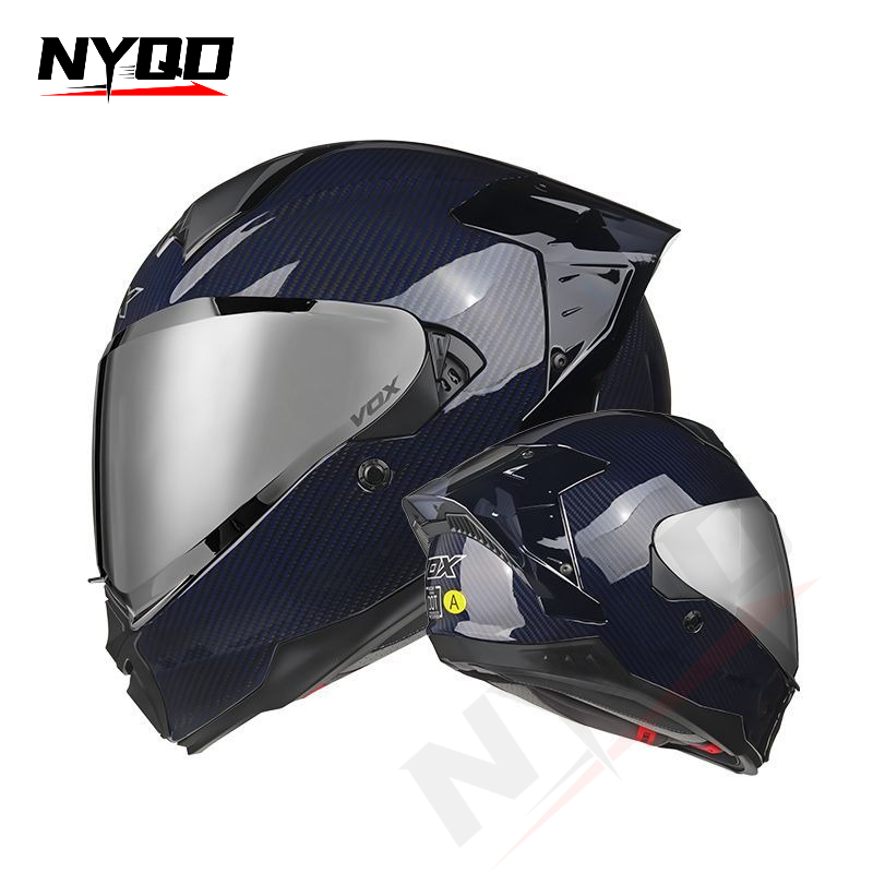 Koolstofvezel motorhelm met vo - Dual Visor Motorcycle Racing Helmet recensie en prijs